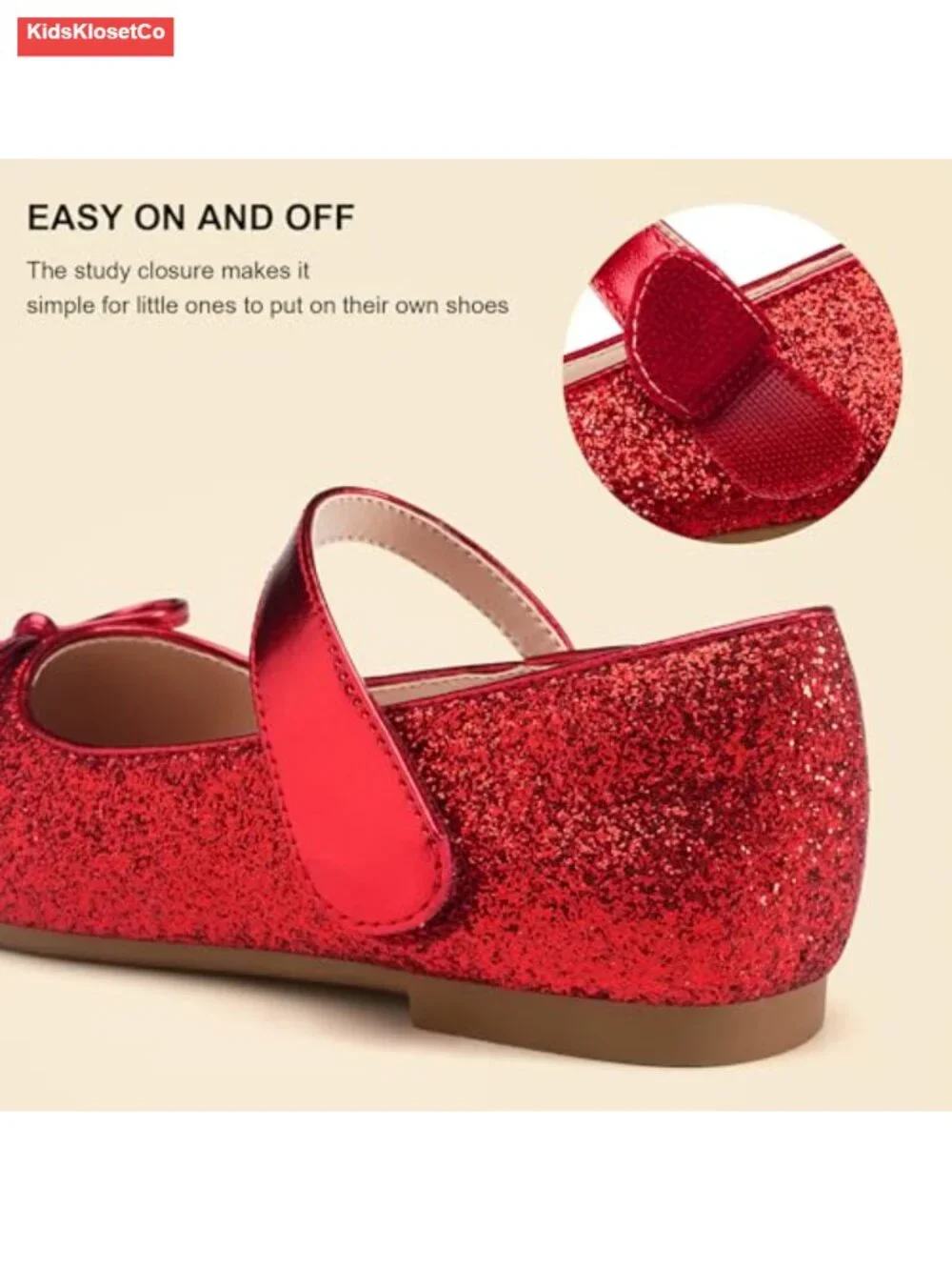 Girls Mary Jane Flats Dress Shoes Hook-and-Loop Closure Cushioned Comfort